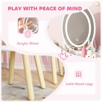 AIYAPLAY Kids Vanity Table and Chair Set with 3-Colour LED Lights Mirror, Drawer, Storage Boxes, for 3+ Years, White(m-7)