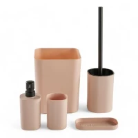 Set de 5 acc SDB - TODAY - UTILITY - Distr de savon, porte-brosse a dents, porte savon, brosse WC, poubelle - Pink(m-1)