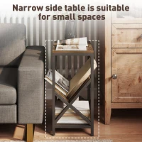 HOMCOM Narrow Side Table, End Table with 3-Tier Storage, V-Shaped Magazine Holder for Living Room, Bedroom, 40 x 30 x 61cm, Oak(m-6)