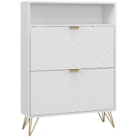 HOMCOM 12 Shoe Storage Cabinet, with Chevron Indents and Gold Tone Accents - White(m-1)