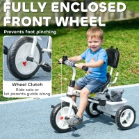 HOMCOM 6 in 1 Tricycle for Kids with 5-point harness straps, Removable Canopy, White(m-6)