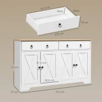 HOMCOM Mueble de Almacenamiento Buffet armario de cocina estilo rural 2 cajones y 2 armarios estantes a alturas ajustables Blanco(m-3)