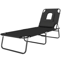 Outsunny Bain de Soleil Pliable transat inclinable 4 Positions Chaise Longue 3 Coussins fournis Noir(m-12)