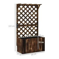 Outsunny Hochbeet Pflanzkasten mit Rankgitter, Spalier Pflanzkübel Blumenkasten Holz, Gartenspalier 64 x 33 x 122cm Verkohlt(m-3)