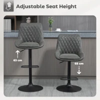 HOMCOM Retro Bar Stools Set of 2, Adjustable Kitchen Stool, Upholstered Bar Chairs with Back, Swivel Seat, Dark Grey(m-4)