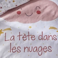 Ensemble parure de lit enfant + coffre de rangement pouf pliable - TODAY - ARC EN CIEL - 140 x 200 cm - Coton(m-3)