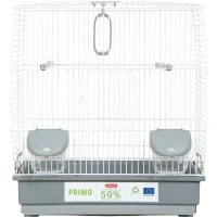 Cage d'élevage oiseaux - Zolux - Primo  40 x 25,5 x 44 cm - 2 perchoirs - 2 mangeoires - Balançoire - Blanc et gris(m-2)