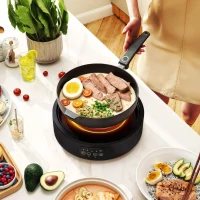 HOMCOM Electric Ceramic Hob with Grill Plate, Multifunctional 36cm Plug in Electric Hob with 4 Heat Levels for All Type Pot(m-2)