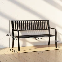Outsunny Metal Garden Bench Loveseat with Slatted Seat, Black(m-3)