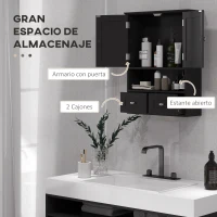 kleankin Armario de Baño de Pared Armario Colgante Mueble Suspendido de Baño con 2 Puertas y 2 Cajones 50,8x17,8x66 cm Negro(m-4)