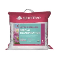 BLANREVE Lot de 2 Oreillers Spécial Transpiration - 60 x 60 cm - Blanc(m-1)