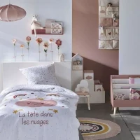 Ensemble parure de lit enfant + coffre de rangement pouf pliable - TODAY - ARC EN CIEL - 140 x 200 cm - Coton(m-2)