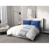 Parure de couette microfibre AMBROISIE - 1 housse de couette 220 x 240 cm + 2 taies d'oreiller 63 x 63 cm - Bleu(m-2)