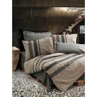 Parure de lit - 1 housse de couette 220 x 240 cm + 2 taies d'oreiller 60 x 60 cm - 100% coton renforcé - Brun(m-1)
