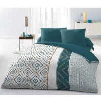 Parure de couette Microfibre ETHNO 220x240cm et 2 taies d'oreillers 63x63cm Bleu Canard(m-1)