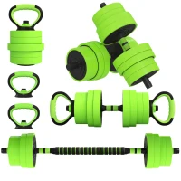 SPORTNOW 30kg 6-In-One Adjustable Weight Dumbbells Set, Barbell, Kettlebell, Push Up Stand - Green(m-10)