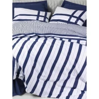 Parure de lit - 1 housse de couette 220 x 240 cm + 2 taies d'oreiller 60 x 60 cm - 100% coton renforcé - Bleu(m-4)