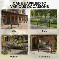 Outsunny Metal Garden Bench Loveseat with Slatted Seat, Black(m-6)