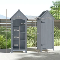 Outsunny Casetta Porta Attrezzi in Legno a 3 Mensole con Tetto Impermeabile in Bitume, 77.5x54.2x179.5 cm, Grigio(m-3)