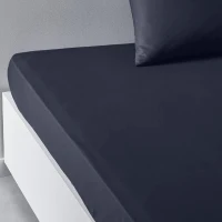 Drap housse TODAY Essential - 140 x 200+30 cm - 2 personnes - 100% Coton uni - Navy(m-3)