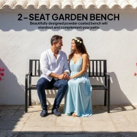 Outsunny Metal Garden Bench Loveseat with Slatted Seat, Black(m-4)