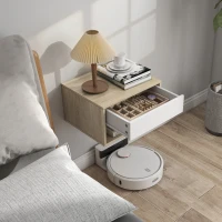 HOMCOM Set de 2 noptiere montate pe perete, noptiere, sertar, compartiment deschis, blat, 37 x 32 x 21 cm, lemn natural(m-5)