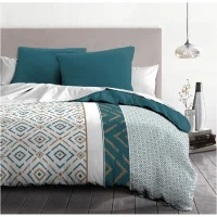Parure de couette microfibre Ethno - 1 housse de couette 240x260 cm + 2 taies d'oreiller 63x63 cm - Bleu Canard - HOME LINGE(m-1)