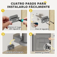 PawHut Barrera de Seguridad para Perros Retráctil con Interruptor de Cierre para Puertas Escaleras Pasillos 142x10x87 cm Gris(m-5)