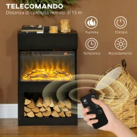 HOMCOM Camino Elettrico con Effetto Fiamma 3D Colorata, 1000W/2000W con Temperatura Regolabile e Telecomando, Nero(m-7)