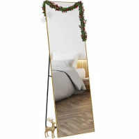 HOMCOM Grand miroir pleine longueur rectangulaire, 50 x 160 cm, miroir sur pied, mural ou pocé contre mur, doré(m-11)