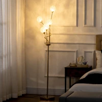HOMCOM Crystal Floor Lamps for Living Room Bedroom with 5 Light, Modern Upright Standing Lamp, 34x25x156cm, Gold Tone(m-2)