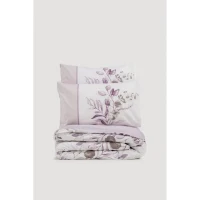 Parure de lit - 1 housse de couette 220 x 240 cm + 2 taies d'oreiller 60 x 60 cm - 100% coton renforcé - Lilas(m-3)