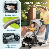 AIYAPLAY Foldable Baby Stroller with Adjustable Seat, 5-Point Harness, Canopy, Basket, 6.3kg Lightweight & Compact, Light Grey(m-6)