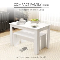 HOMCOM Kitchen Dining Table and 2 Benches Set, Table and Chairs Set for Limited Space, White(m-4)