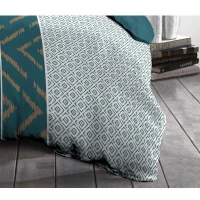 Parure de couette Microfibre ETHNO 220x240cm et 2 taies d'oreillers 63x63cm Bleu Canard(m-3)