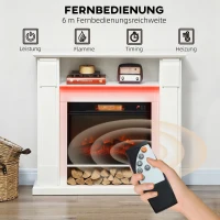 HOMCOM Elektrischer Kamin mit LED-Lichtern, realistischer Flammen-Effekt, 1800W, Kaminsims, 2 Fernbedienungen, Glas, Weiß(m-6)