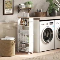 HOMCOM Étagère multifonction à roulettes, construction étroite, 4 compartiments, 45x15x91 cm, naturel(m-4)