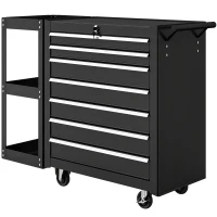 HOMCOM Carucior de atelier pentru unelte cu 7 sertare, poliță laterală detașabilă, 4 roți cu frână de blocare, 96x33,5x75cm, Negru(m-6)