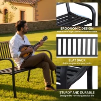 Outsunny Metal Garden Bench Loveseat with Slatted Seat, Black(m-5)