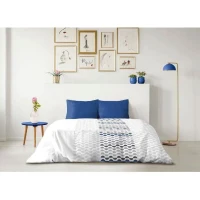 Parure de couette microfibre AMBROISIE - 1 housse de couette 220 x 240 cm + 2 taies d'oreiller 63 x 63 cm - Bleu(m-4)