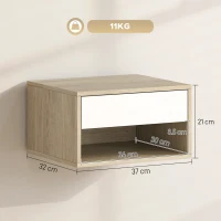HOMCOM Set de 2 noptiere montate pe perete, noptiere, sertar, compartiment deschis, blat, 37 x 32 x 21 cm, lemn natural(m-3)