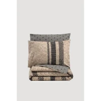 Parure de lit - 1 housse de couette 220 x 240 cm + 2 taies d'oreiller 60 x 60 cm - 100% coton renforcé - Brun(m-3)