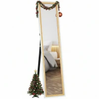 HOMCOM Miroir de sol pleine longueur miroir sur pied avec cadre en effet bois, montage sol, suspendu, appuyé, 157 x 37 cm blanc(m-11)