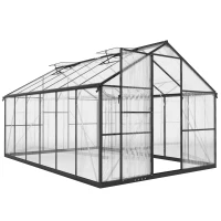 Outsunny Gewächshaus aus Aluminium Polycarbonat, Gewächshaus mit verstellbaren Oberfenstern 363x247x205cm transparent(m-1)