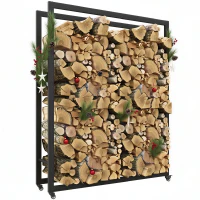 Outsunny Range-bûches porte-bûches avec 4 roues pour intérieur extérieur charge max. 150 kg 120l x 32P x 151H cm métal noir(m-11)