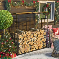 Outsunny Abri-bûches support pour bois de chauffage range-bûches en métal et polycarbonate 185 x 67 x 185 cm noir(m-2)