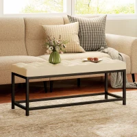 HOMCOM Banco aos Pés da Cama Estofado em Veludo Design Capitonê Base de Metal Banco para Quarto Entrada Sala 117x40x48 cm Creme(m-8)