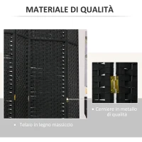 HOMCOM Paravento Divisorio da Interni Pieghevole a 6 Ante Intrecciato, 240x170 cm, Nero(m-6)