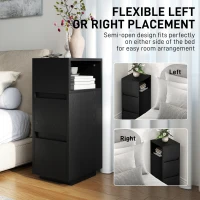 HOMCOM Slim Bedside Table, Narrow Bedside Cabinet with Open Shelf and 2 Drawers for Bedroom, Living Room, Black(m-6)