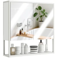 HOMCOM Mobile Bagno a Parete con Specchio, Armadietto con Mensola Regolabile e Ripiano Aperto, 60x16x60 cm, Bianco(m-11)